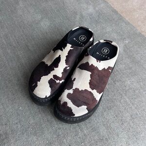 Miista Kristi Mules Cow Print Faux Suede - US8.5/EU39
